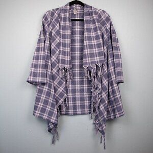 Entro blue and white plaid open tassel cardigan-S